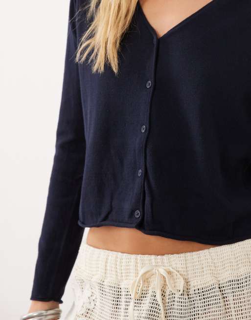Mango Teen cardigan med v-hals i navy, 3 af 4