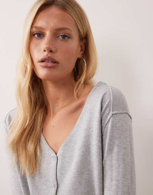 Mango Teen Cardigan mit V-Ausschnitt in Grau, 3 von 4