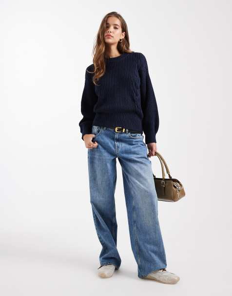 Mango Teen chunky knit sweater in navy - view 1