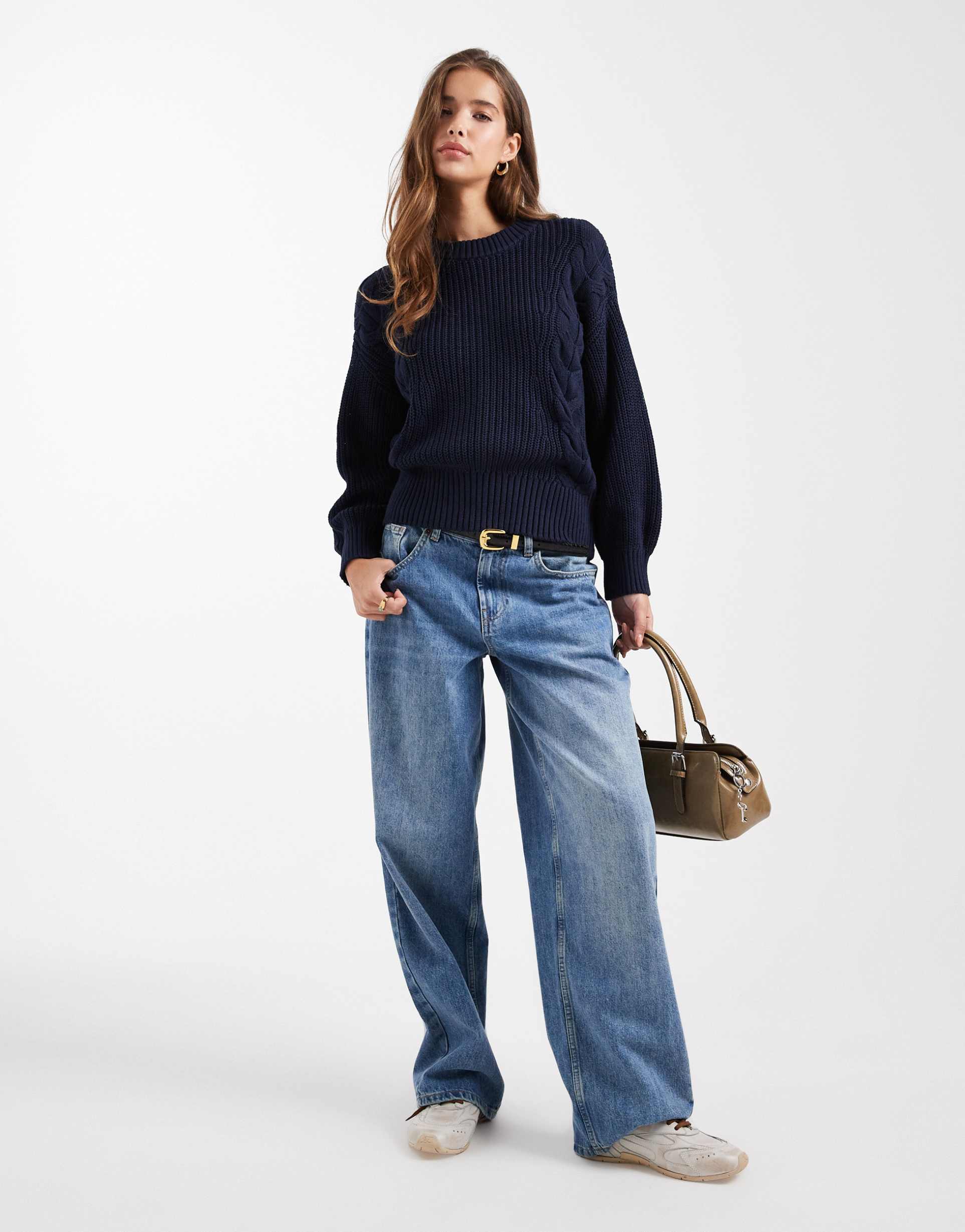 mango teen chunky knit sweater in navy