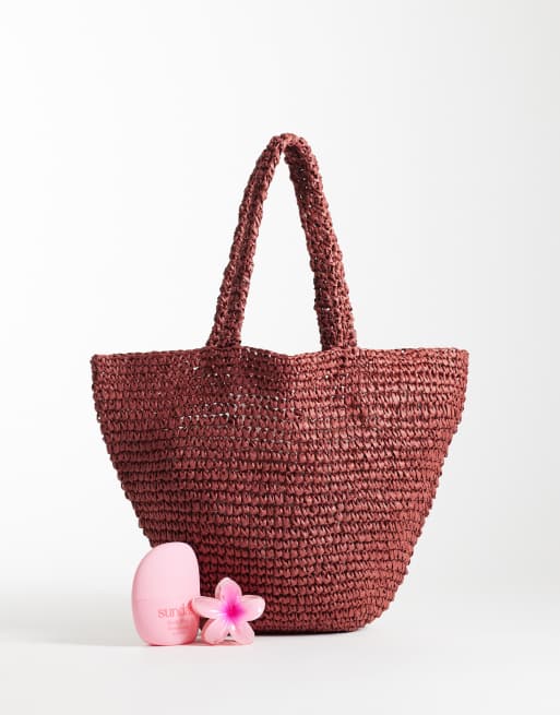 Mango Teen – Ciemnoczerwona torba typu tote z rafii, 2 z 4