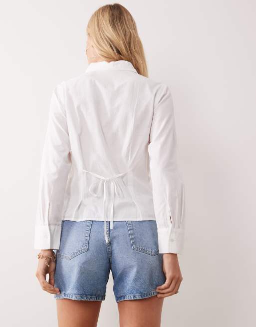 Mango Teen cinched waist shirt in white, 4 of 4