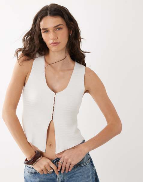 Mango Teen clasp front knitted vest in white - view 1