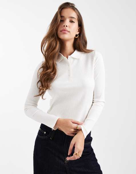 Mango Teen collar detail top in ecru 