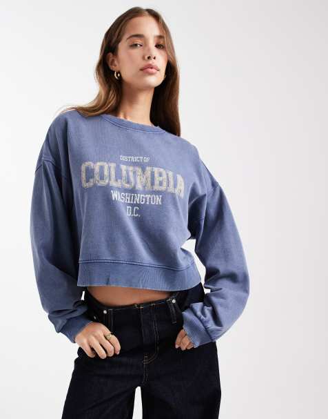 Mango Teen columbia graphic sweatshirt in washed blue - view 1
