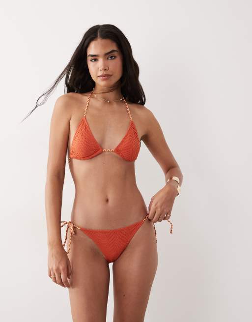 Mango - Teen - Completo bikini all'uncinetto arancione con spalline intrecciate, 3 di 4