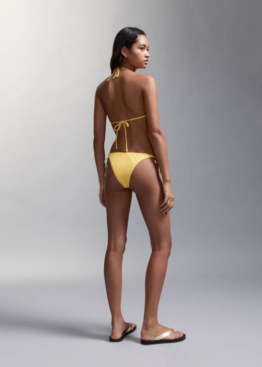 Mango - Teen - Completo bikini con laccetti giallo e rosa con fiori decorati, 4 di 4