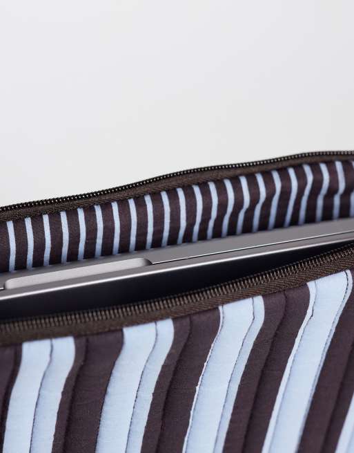 Mango Teen coque pour ordinateur portable à rayures marron et bleues, 2 de 4