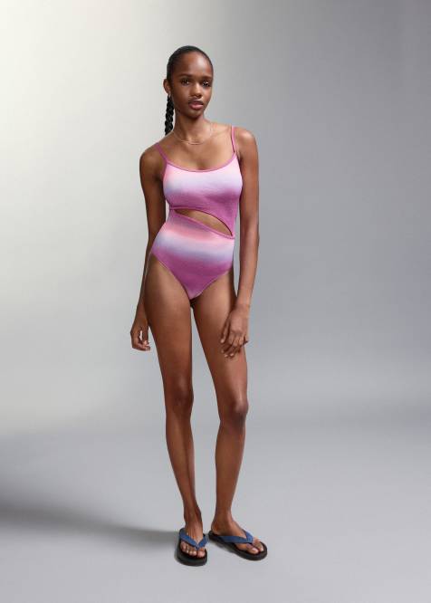 Mango Teen - Costume da bagno con cut-out rosa e blu con stampa glitterata - view 1