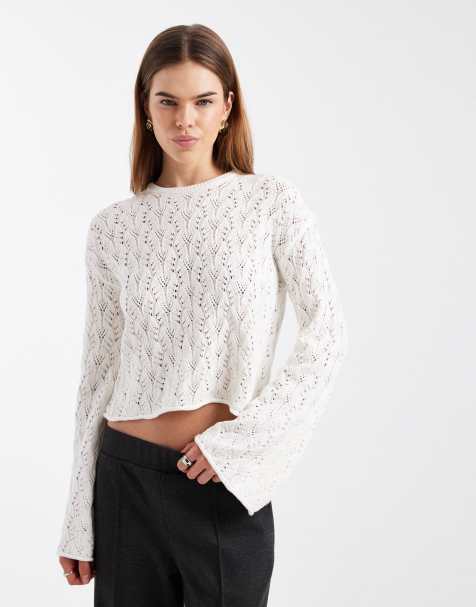 Mango Teen cotton mix crochet jumper in cream - view 1