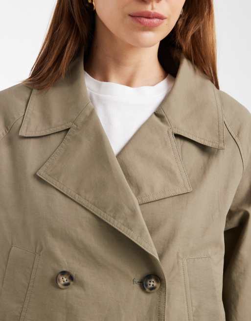 Mango Teen cotton rich cropped trench coat in khaki, 3 of 4