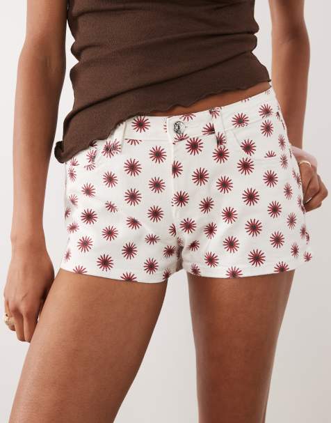 Mango Teen cotton rich denim shorts in white with sunshine print - view 1