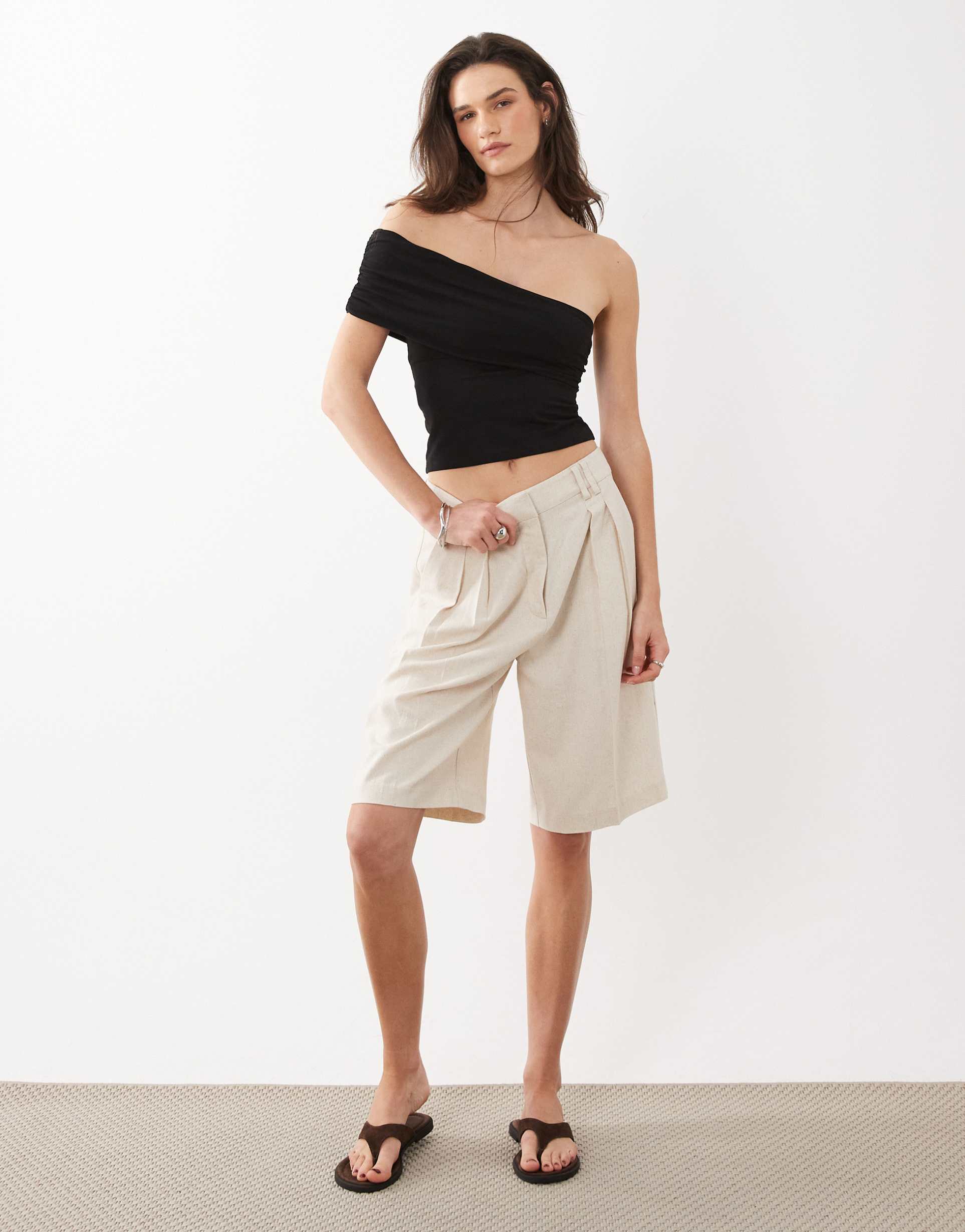 mango teen cotton rich one shoulder top in black