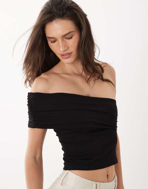 Mango Teen cotton rich one shoulder top in black, 3 of 4