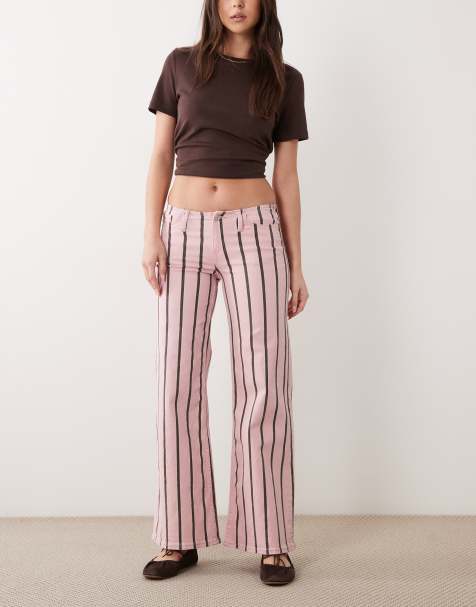 Mango Teen cotton rich straight jean in pink and brown stripe - view 1
