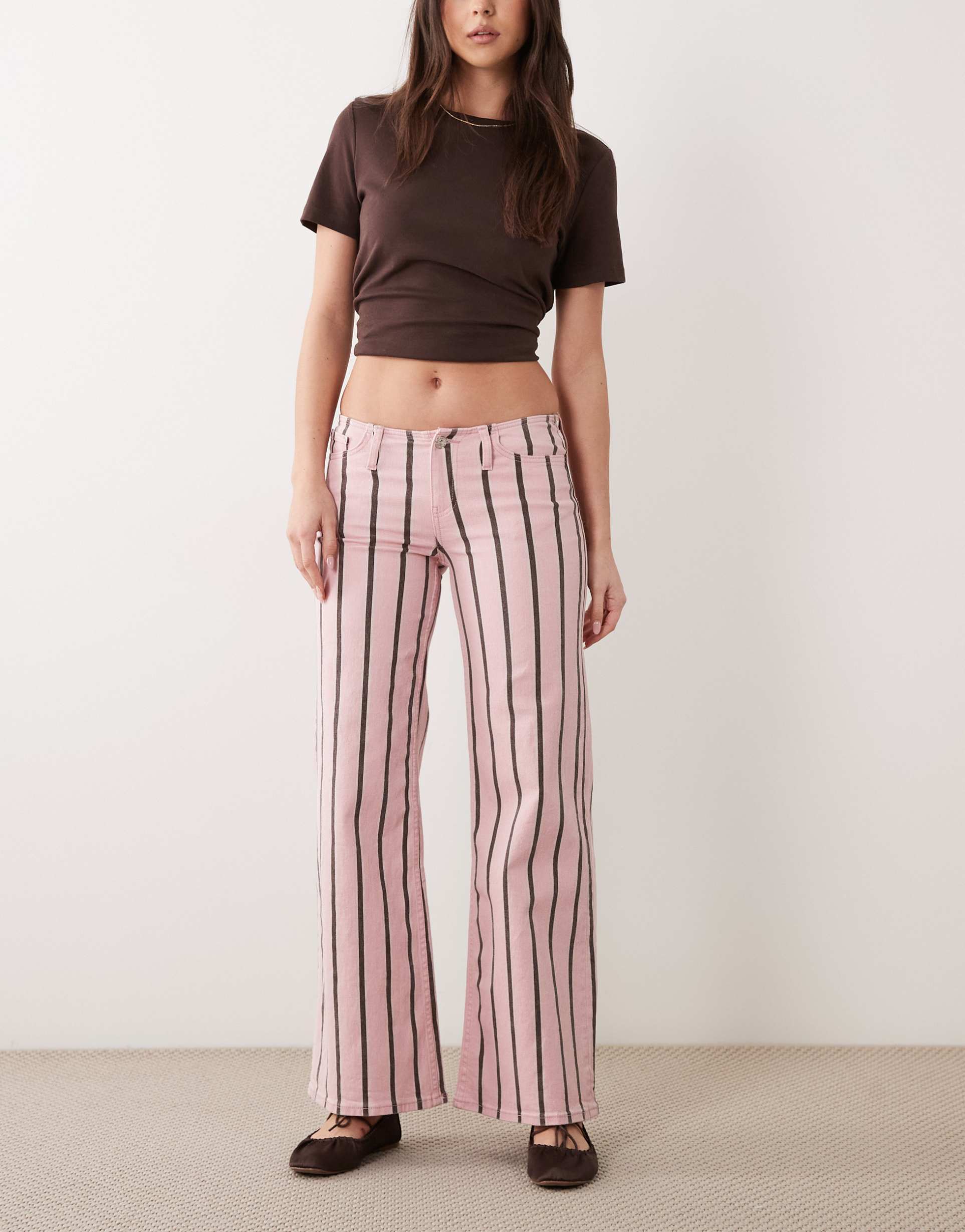 mango teen cotton rich straight leg jeans in pink and brown stripes