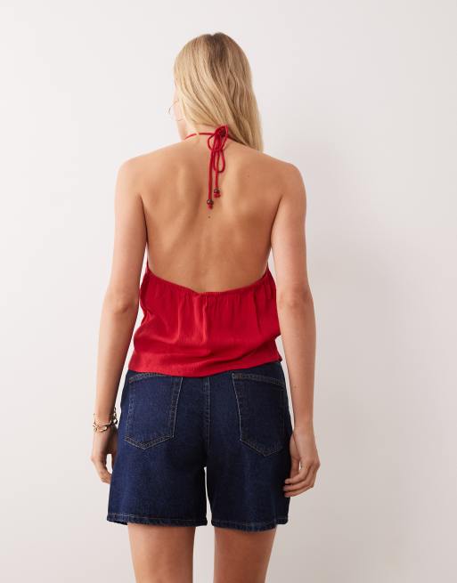 Mango Teen cowl halter neck top in red, 4 of 4