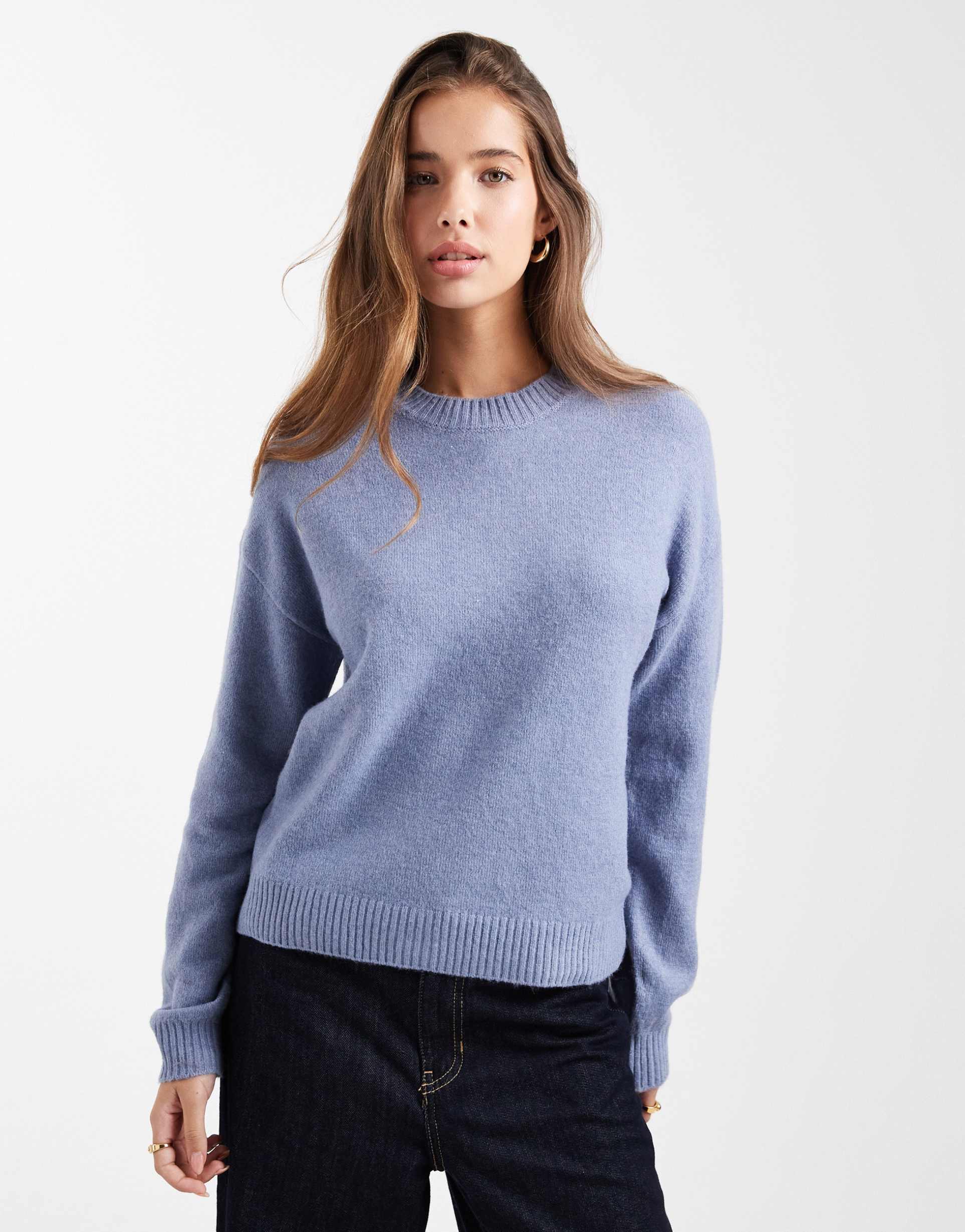 mango teen crew neck knit sweater in blue