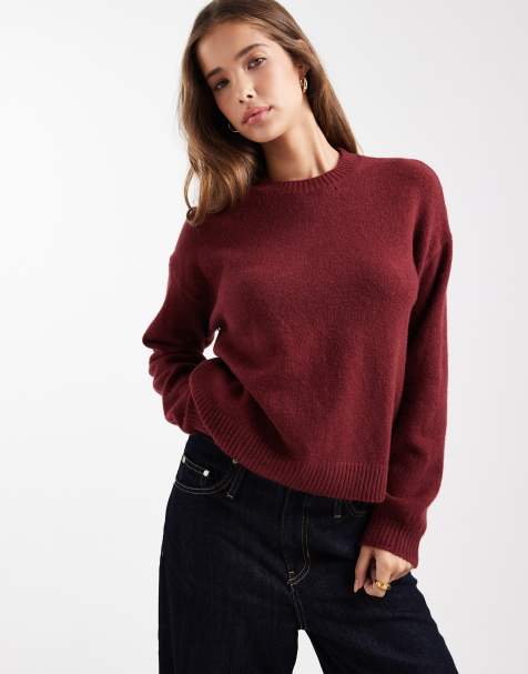 Mango Teen crew neck knit sweater in burgundy - view 1