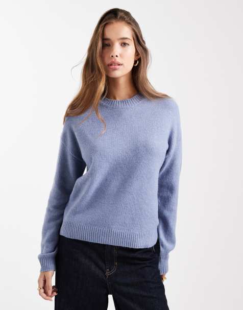 Mango Teen crew neck knitted jumper in blue 