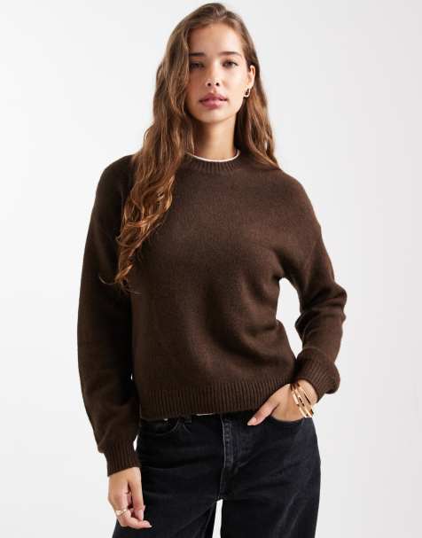 Mango Teen crew neck knitted jumper in brown - view 1