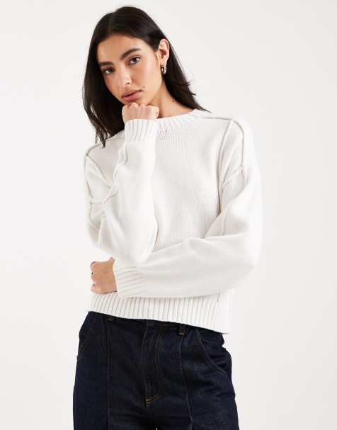 Mango Teen crew neck knitted jumper in white - view 1