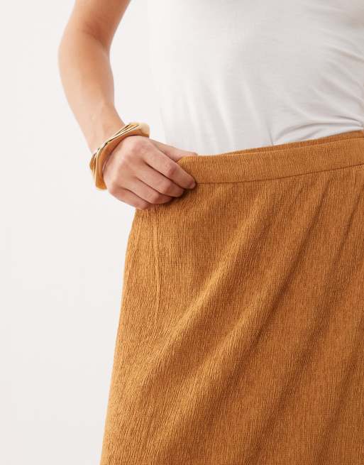 Mango Teen crinkle asymmetric tie front skirt in honey, 4 of 5