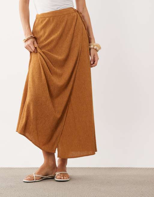 Mango Teen Crinkle-Rock mit asymmetrischem Bindevorderteil in Honig, 3 von 5