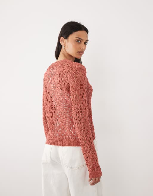 Mango Teen crochet cardigan in rose, 3 of 4