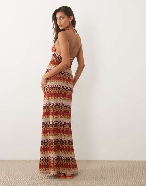 mango brown crochet dress MANGO - Crochet long Dress Medium Brown