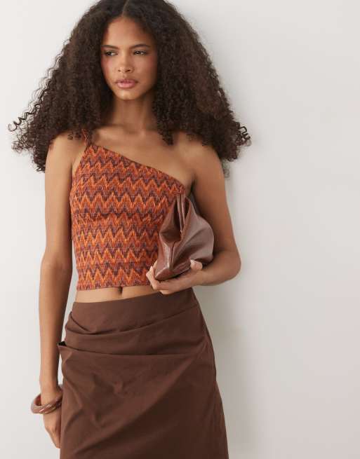 Mango - Teen - Crop top monospalla arancione a spina di pesce, 2 di 4