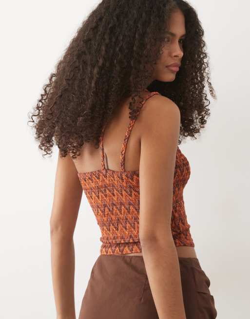 Mango - Teen - Crop top monospalla arancione a spina di pesce, 4 di 4