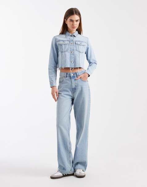 Mango - Teen - Cropped denim jack van 100% katoen in lichtblauw - view 1