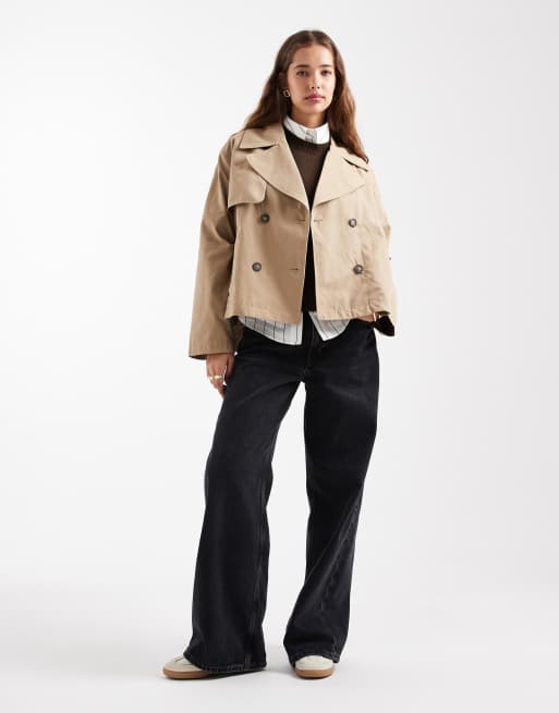 Mango Teen cropped trench coat in stone 
