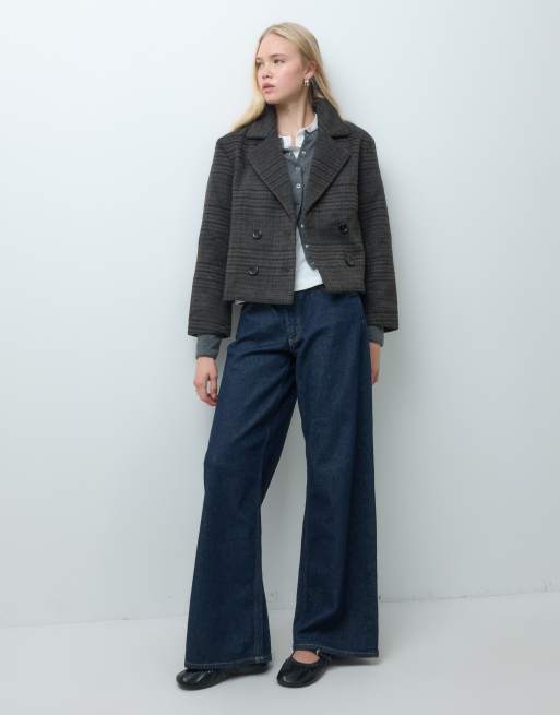 Mango Teen cropped trench i uldblanding med chokoladefarvet ternet print, 2 af 4