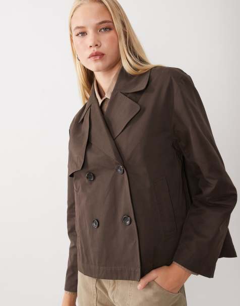 Mango Teen cropped trench in brown - view 1