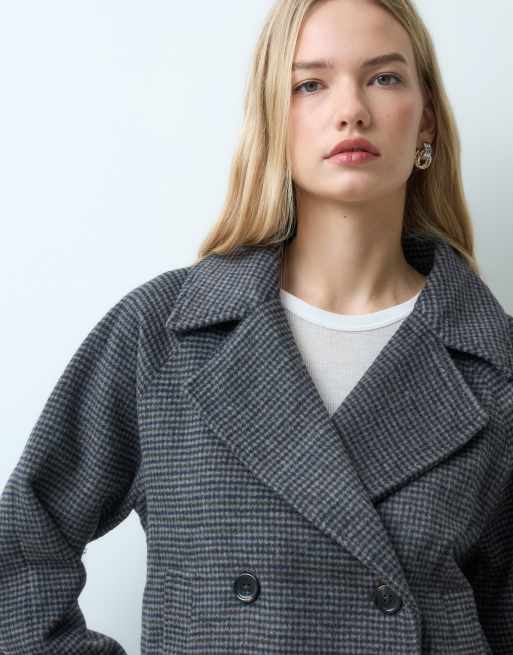 Mango Teen cropped trenchcoat van wolmix in grijs geruit, 4 van 4