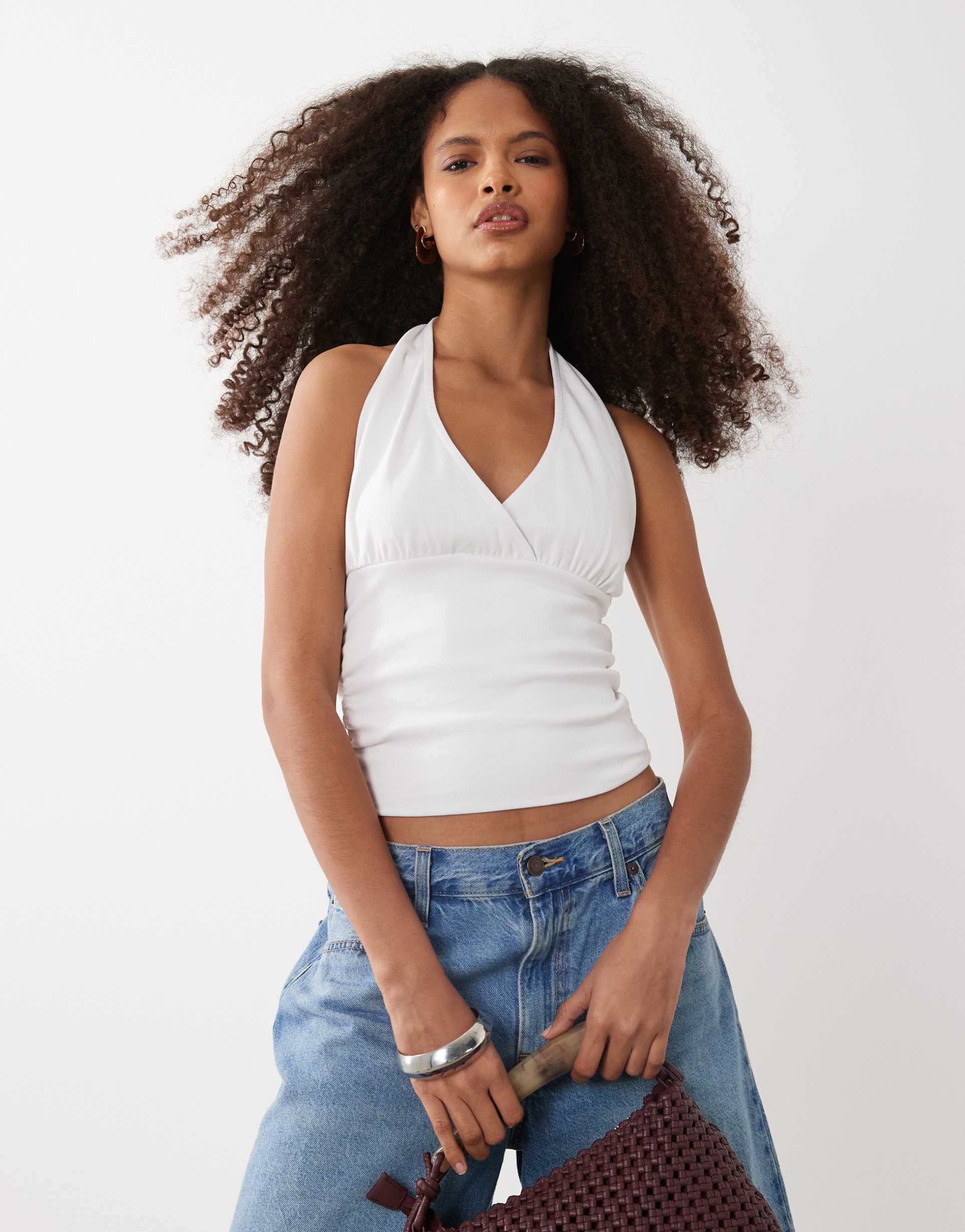 mango teen cross front sleeveless top in white