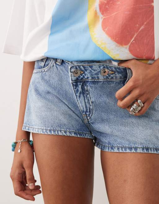 Mango Teen cross waist denim short in mid blue, 4 of 5