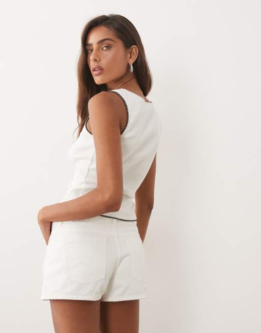 Mango Teen cross waist denim short in white, 4 of 5