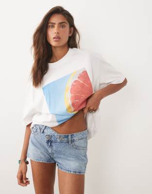 Mango Teen Cross Waist Denim Shorts In Multi