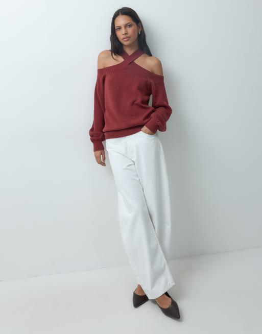 Mango Teen cut out jumper in deep red, 2 of 4