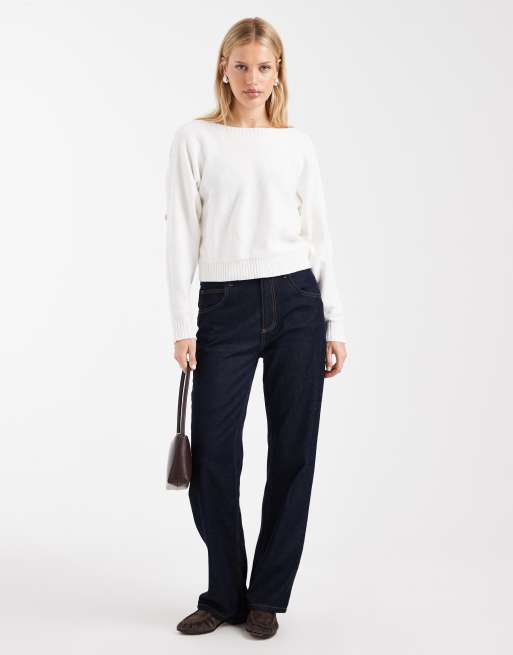 Mango Teen cut out long sleeve knitted top in white, 3 of 4