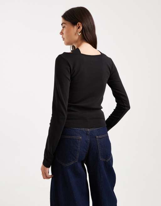 Mango Teen cut out long sleeve top in black, 2 of 4