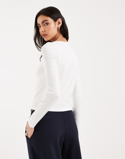 Mango Teen cut out long sleeve top in white, 2 of 4