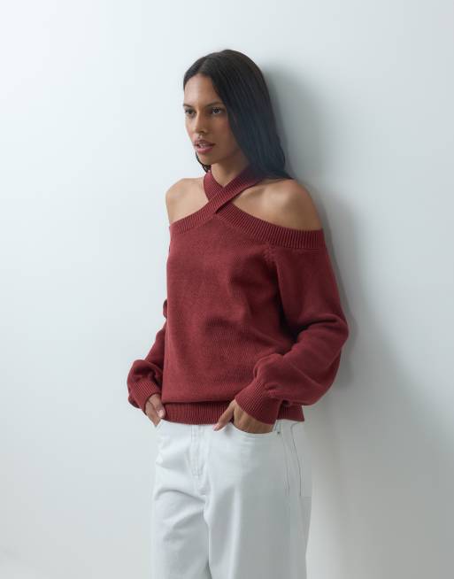 Mango Teen cut out sweater in deep red, 4 of 4