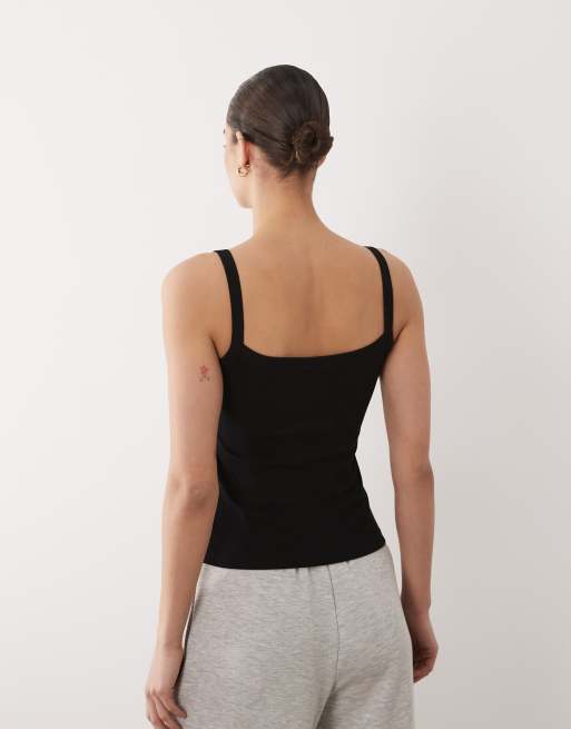 Mango Teen – Czarny top na ramiączkach z wbudowanym biustonoszem, 3 z 4
