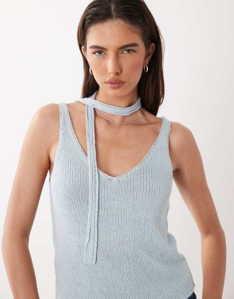 Mango - Teen - Débardeur en maille avec foulard - Bleu pâle - view 1