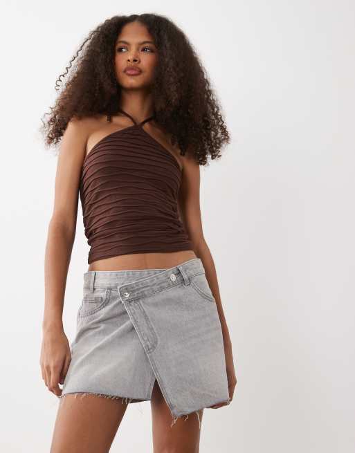 Mango Teen denim asymmetric mini skirt in grey, 2 of 5