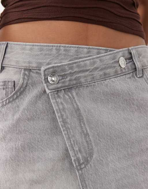 Mango Teen denim asymmetric mini skirt in grey, 5 of 5